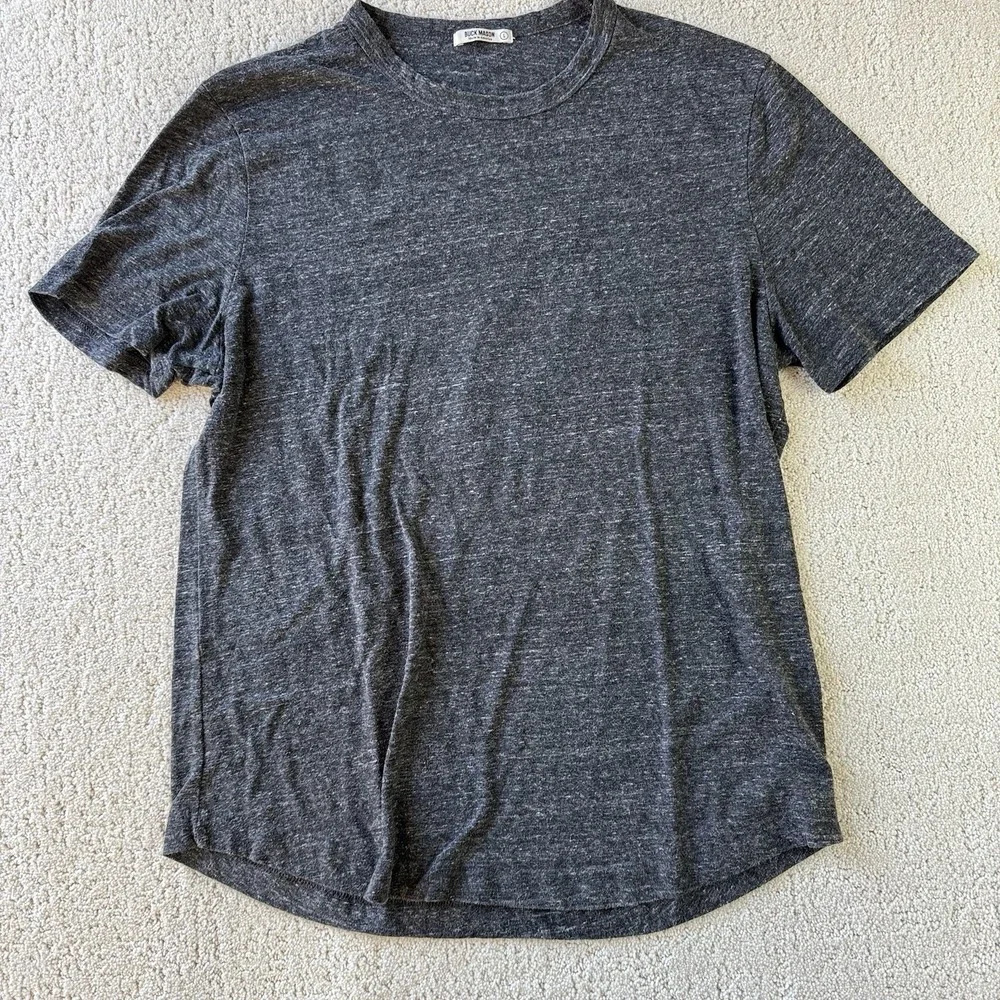 Buck Mason Men's Crewneck T-Shirt Lot of 2 Heather Charcoal Grey Size L USA - Picture 2 of 8